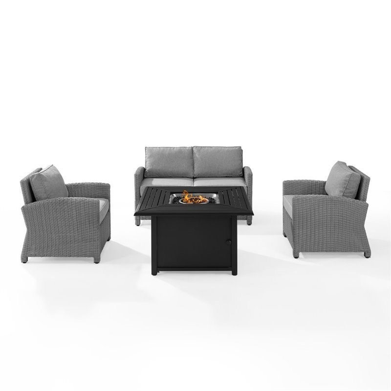 Crosley Bradenton 4 Piece Wicker Conversation Set with Fire Table in Gray