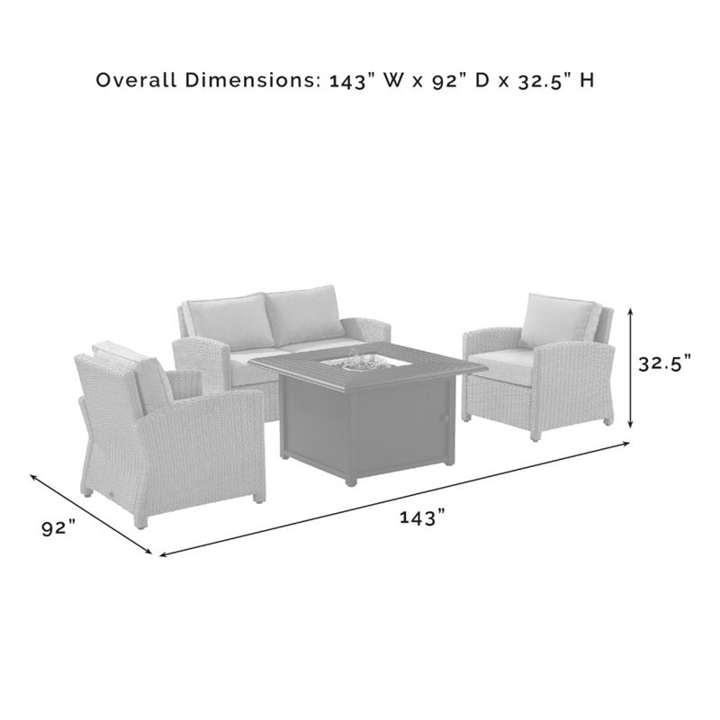 Crosley Bradenton 4 Piece Wicker Conversation Set with Fire Table in Gray