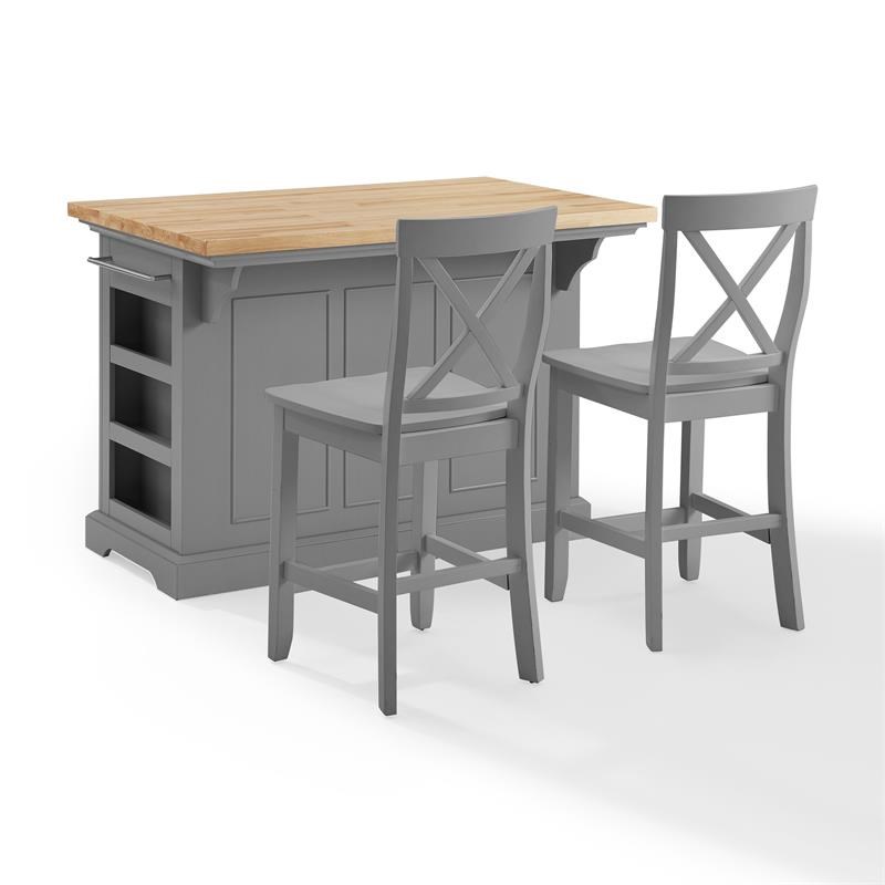 Crosley Furniture Julia 3-piece Transitional Wood Kitchen Island Set in Gray