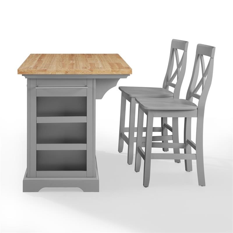 Crosley Furniture Julia 3-piece Transitional Wood Kitchen Island Set in Gray