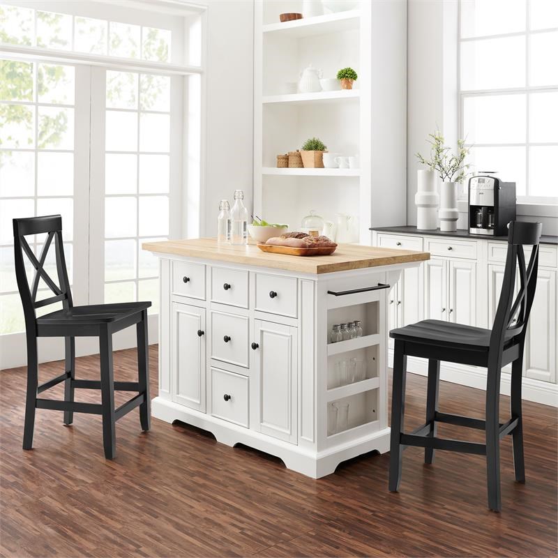 Crosley Furniture Julia 3piece Wood Kitchen Island Set in White/Black