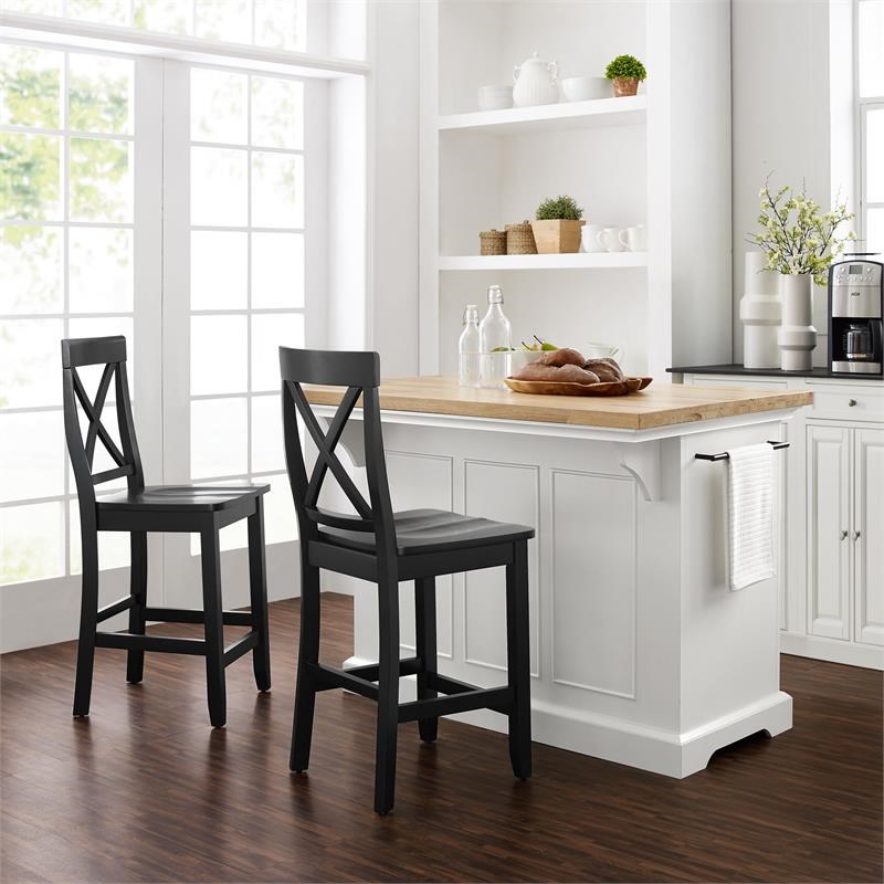 Crosley Furniture Julia 3piece Wood Kitchen Island Set in White/Black