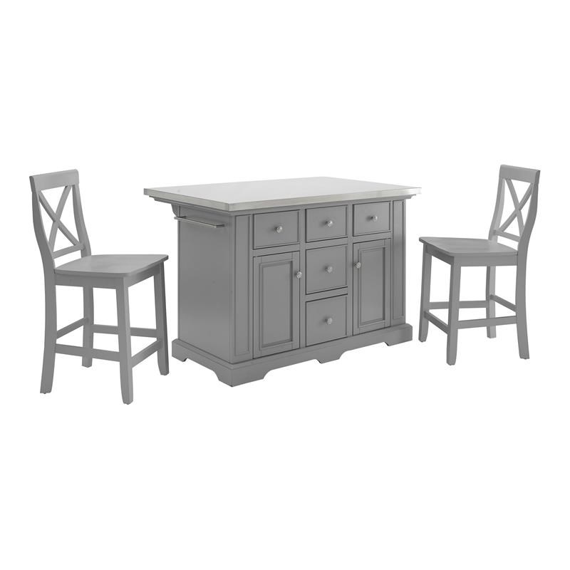 Crosley Furniture Julia 3-piece Wood Kitchen Island Set in Gray