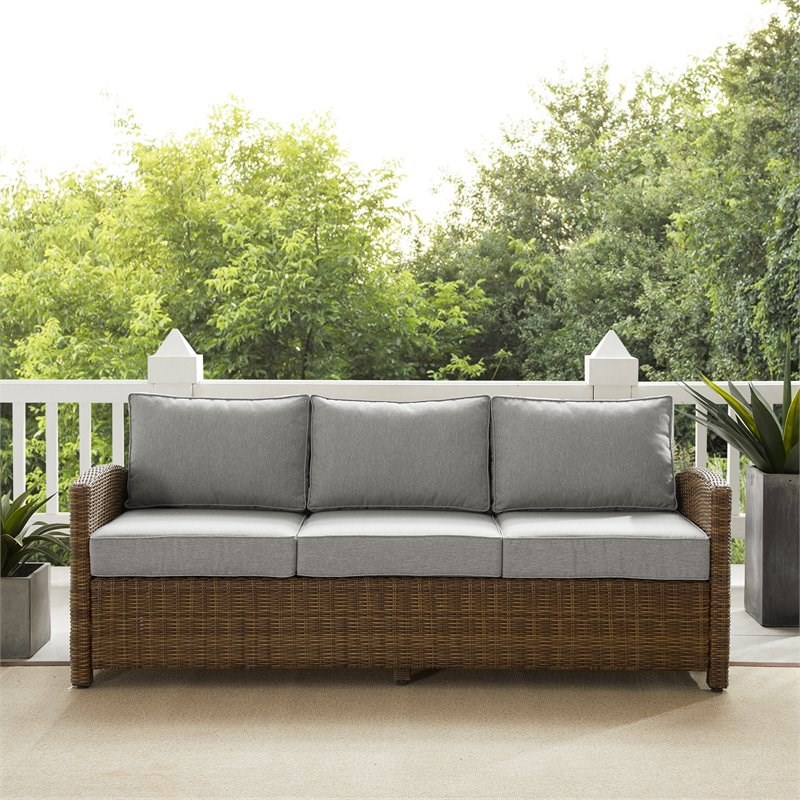 Crosley Furniture Bradenton Fabric and Wicker Outdoor Sofa in Gray