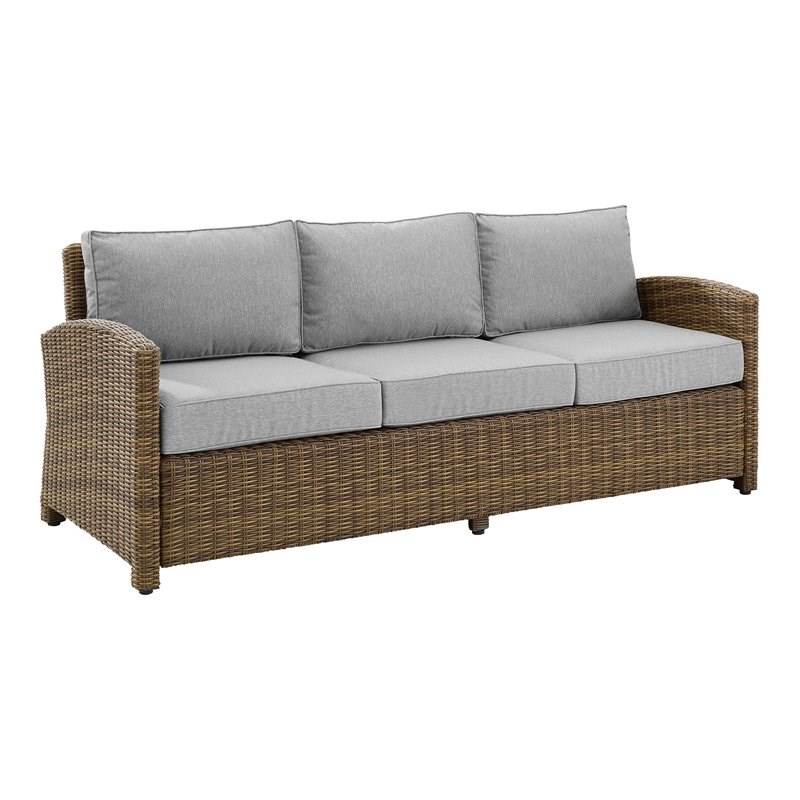 Crosley Furniture Bradenton Fabric and Wicker Outdoor Sofa in Gray
