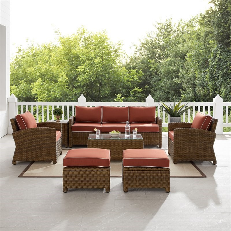 Crosley Furniture Bradenton 7piece Metal Outdoor Sofa Set in Sangria/Brown Homesquare