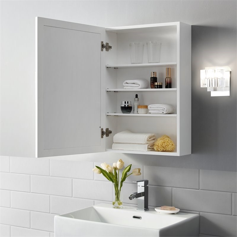 Crosley Furniture Savannah Mirrored Wall Cabinet in White | Homesquare