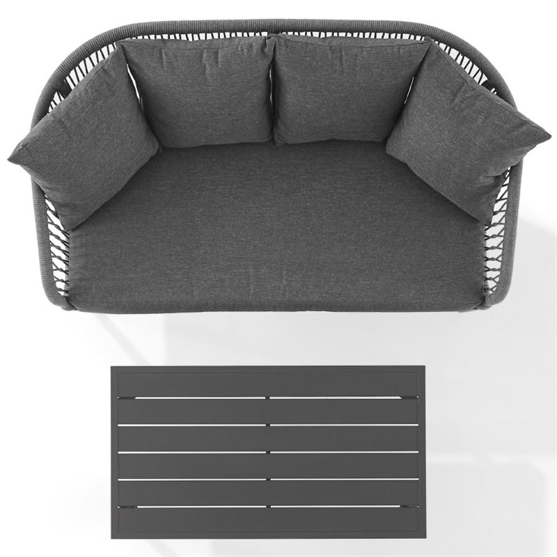 Crosley Furniture Dover 2 Piece Patio Rope Loveseat Set in Charcoal and Black