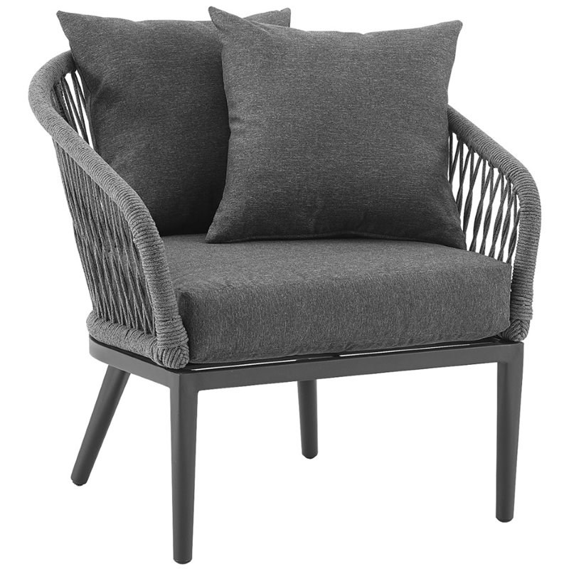 Crosley Furniture Dover Patio Rope Armchair in Charcoal and Black (Set of 2)