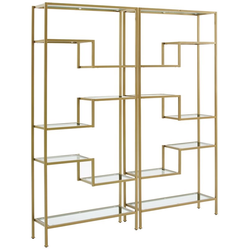 Crosley Furniture Sloane Art Deco Glass Metal Etagere in Gold (Set of 2)