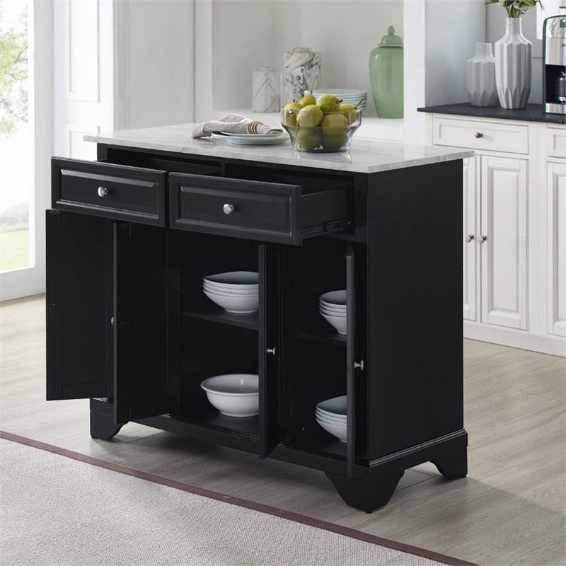 Crosley Furniture Avery Faux Marble Top Kitchen Island Cart in Black and White