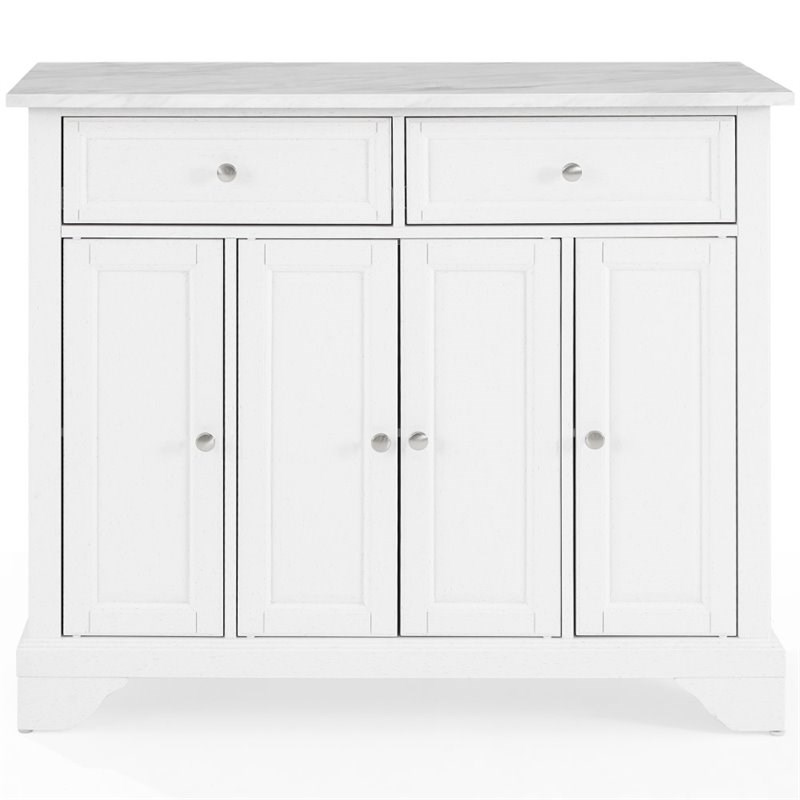 Crosley Furniture Avery Faux Marble Top Kitchen Island Cart in Distressed White