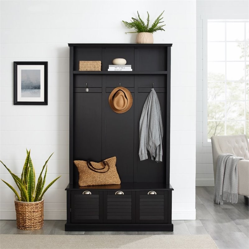 Crosley Furniture Ellison Coastal Wooden Hall Tree in Black Homesquare