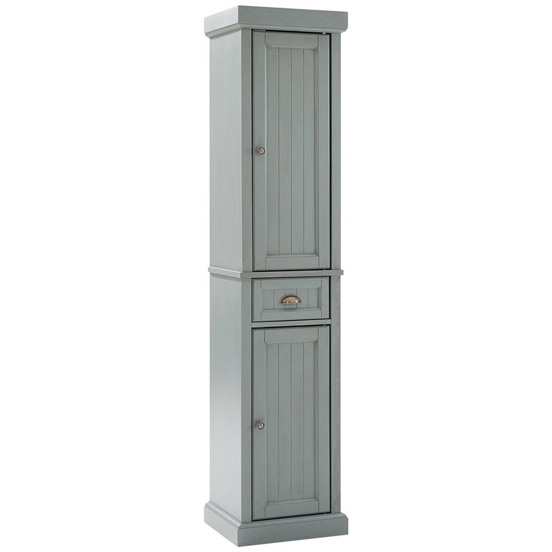Crosley Furniture Seaside Tall Coastal Wooden Linen Cabinet in Distressed Gray
