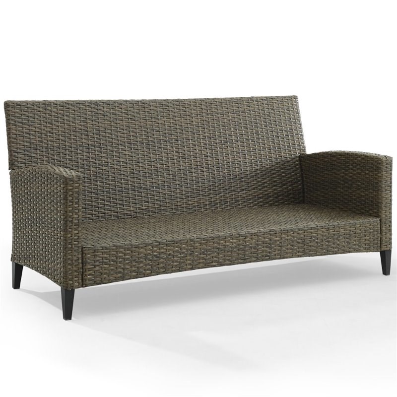Crosley Furniture Rockport High Back Wicker Patio Sofa in Oatmeal and Brown