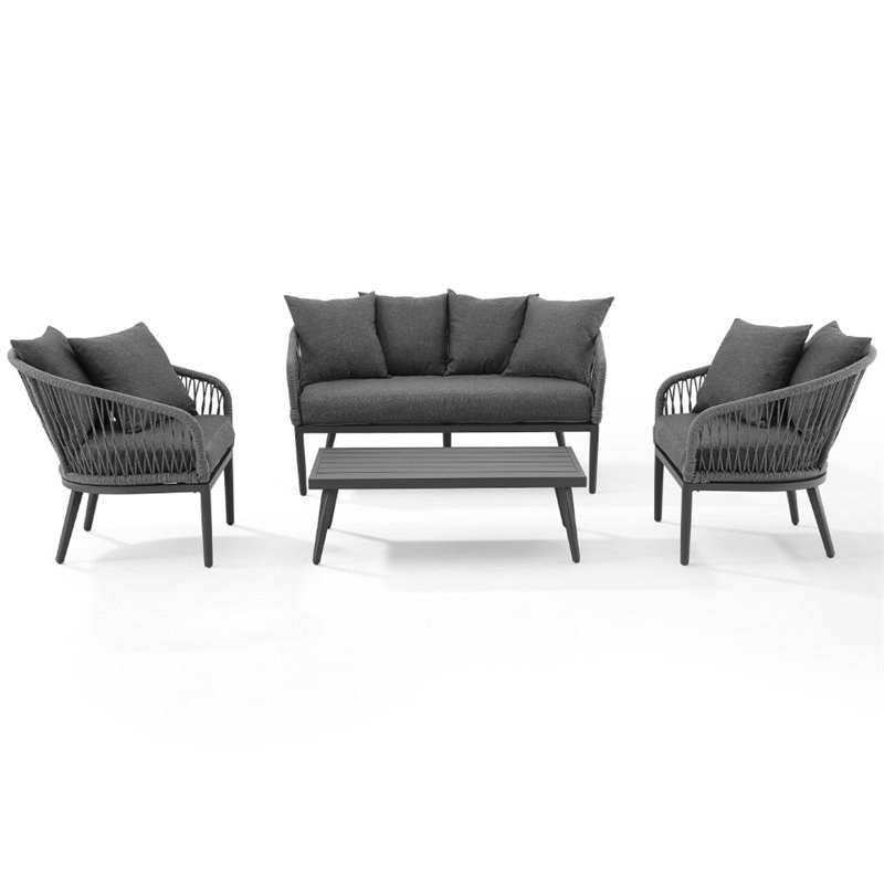 Crosley Furniture Dover 4 Piece Rattan Patio Sofa Set in Charcoal and Black
