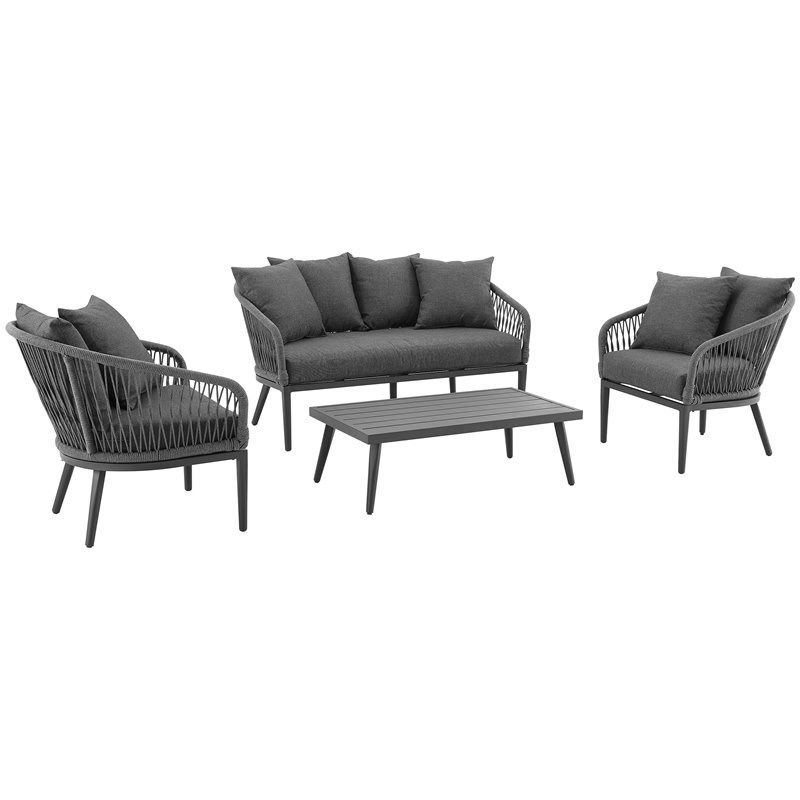 Crosley Furniture Dover 4 Piece Rattan Patio Sofa Set in Charcoal and Black