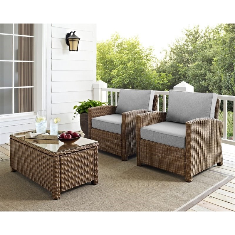 Crosley Furniture Bradenton Wicker Patio Armchair in Gray and Brown (Set of 2)