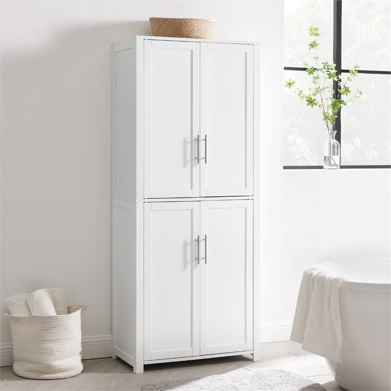 Crosley Savannah Tall Wooden Shaker Pantry in White | Homesquare