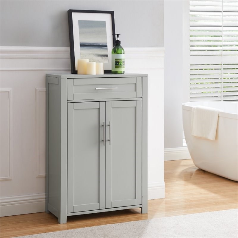 Crosley Savannah Wooden Storage Linen Cabinet in Gray | Homesquare