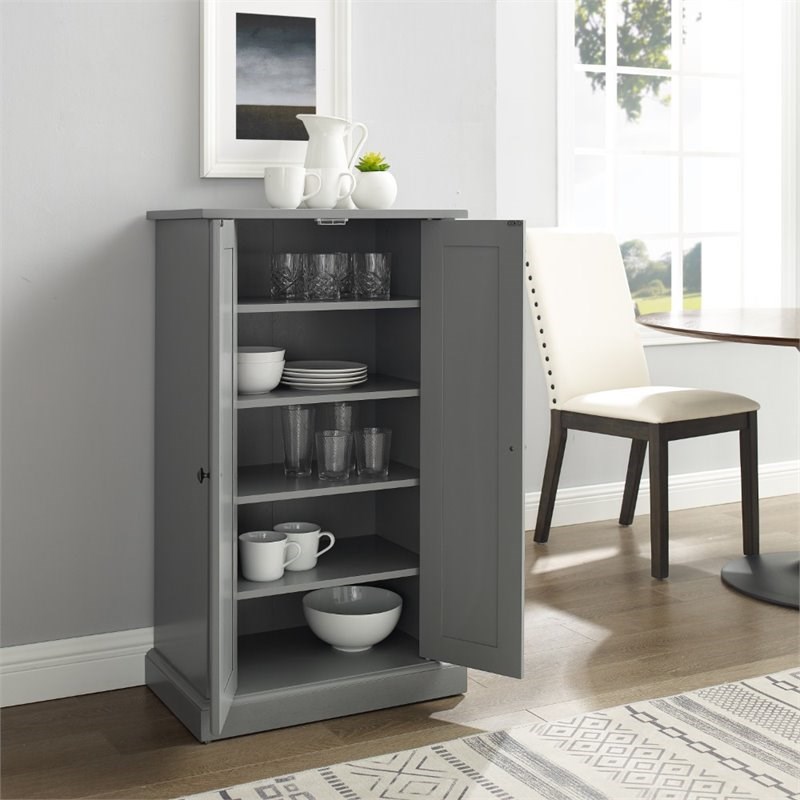 Crosley Seaside Wooden Coastal Accent Cabinet in Distressed Gray