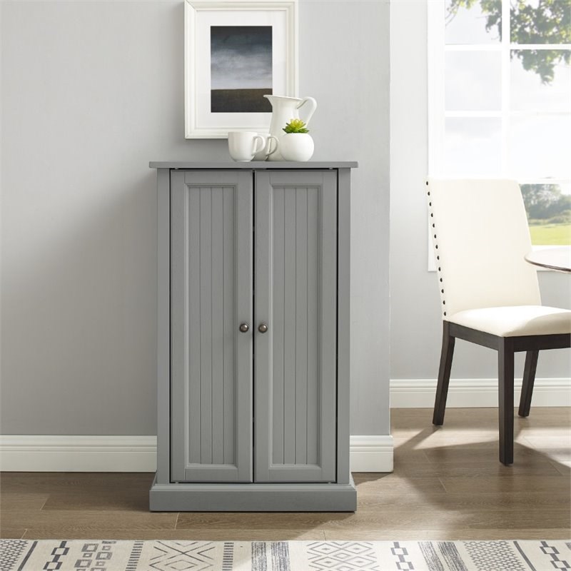 Crosley Seaside Wooden Coastal Accent Cabinet in Distressed Gray