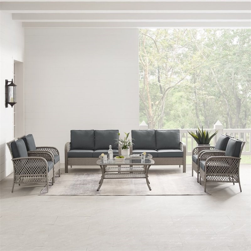 Crosley Tribeca 8 Piece Wicker Patio Sofa Set in Charcoal and Gray