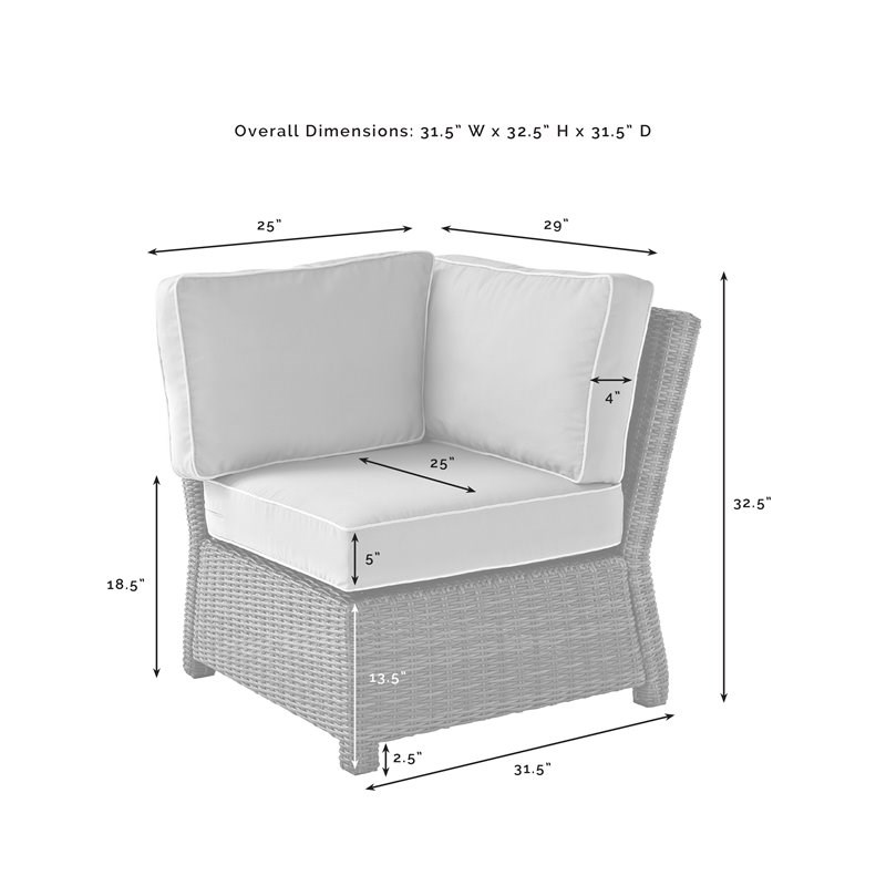 Crosley Furniture Bradenton Wicker Outdoor Sectional Corner Chair in Navy/Gray