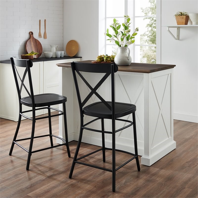 Crosley Furniture Clifton Modern Wood Kitchen Island w/ Camille Stool in White