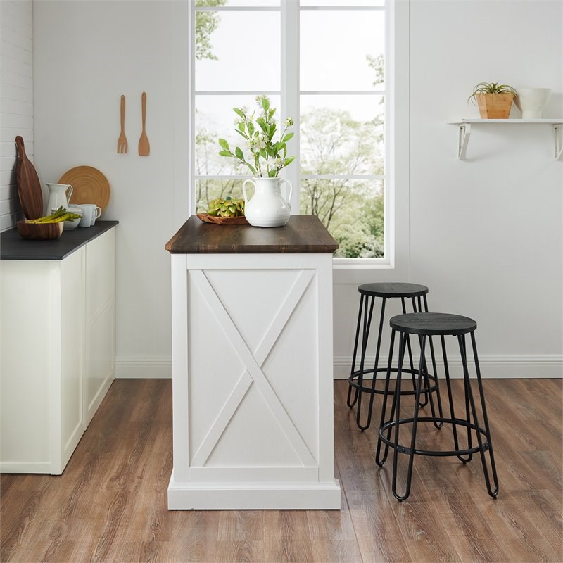 Crosley Furniture Clifton Modern Wood Kitchen Island with Ava Stools in White