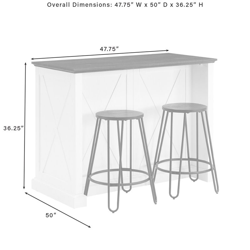 Crosley Furniture Clifton Modern Wood Kitchen Island with Ava Stools in White