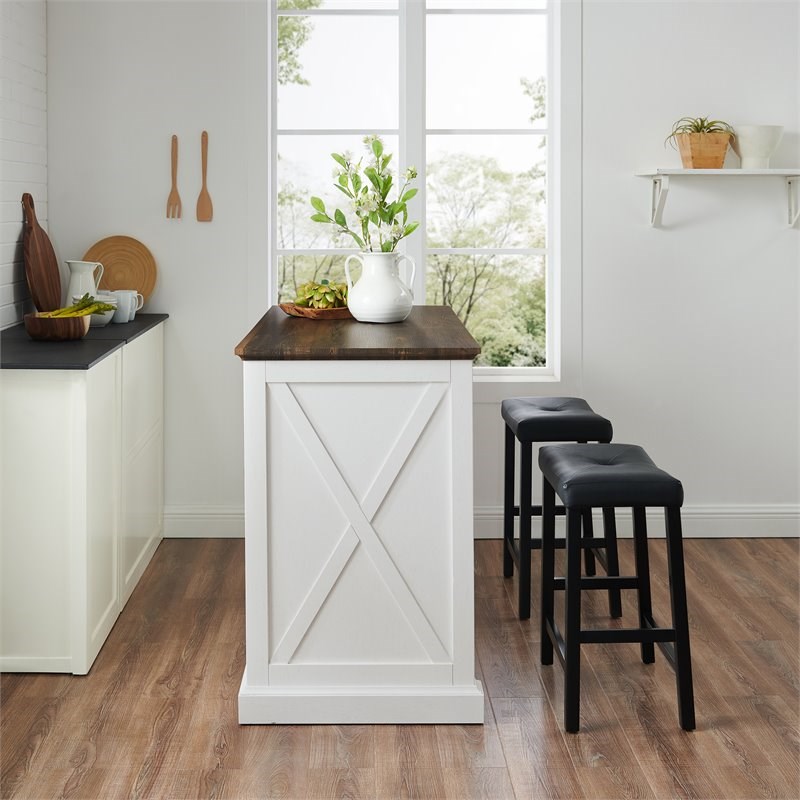 Crosley Furniture Clifton Modern Wood Kitchen Island w/ Camille Stools in White