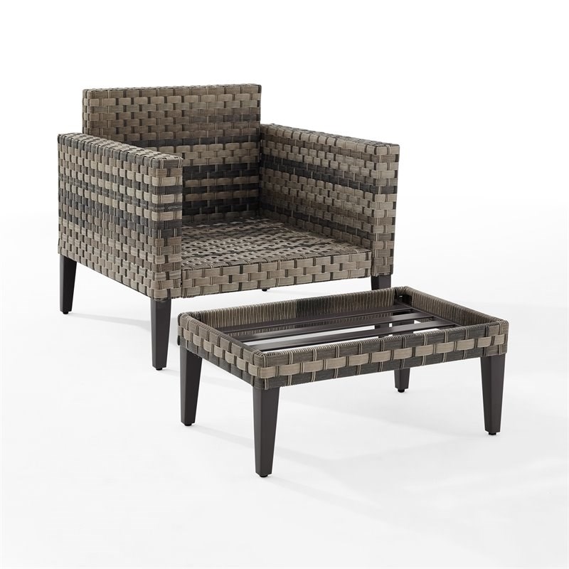 Crosley Furniture Prescott 2-PC Wicker Patio Arm Chair Set in Taupe/Brown