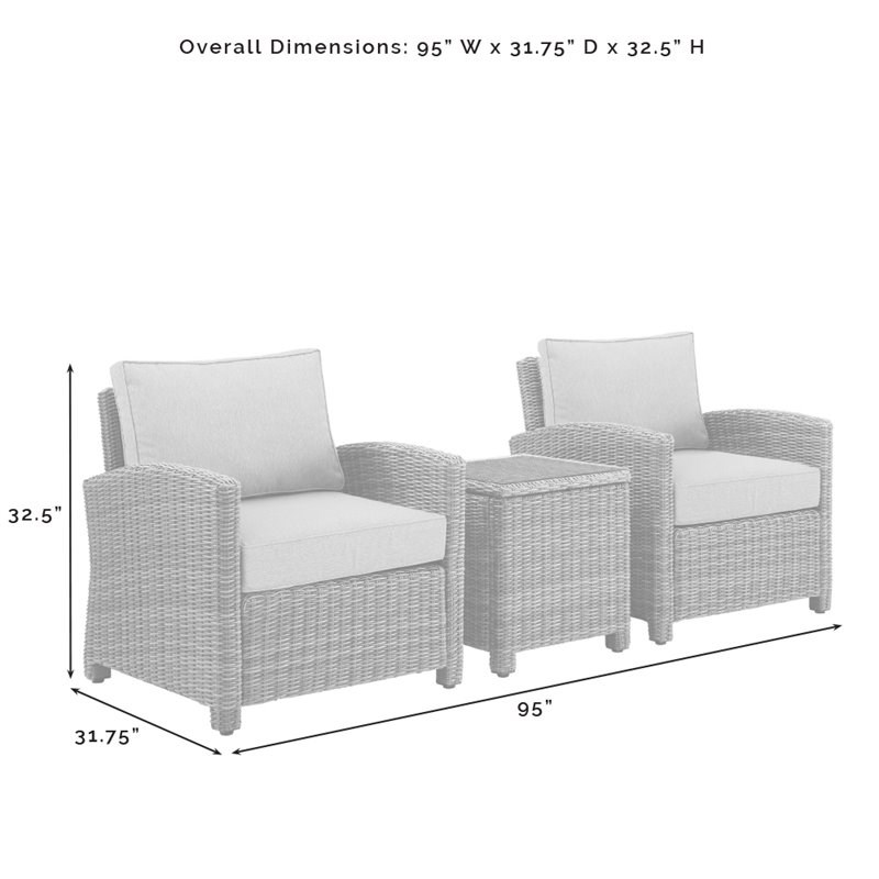 Crosley Furniture Bradenton 3-piece Wicker Outdoor Armchair Set in White/Brown