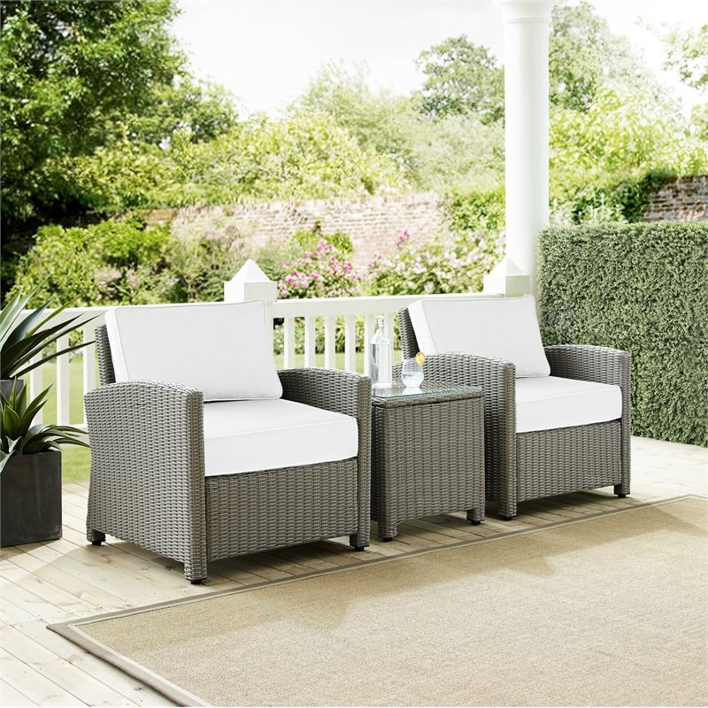 Crosley Furniture Bradenton 3-piece Wicker Outdoor Armchair Set in White/Gray