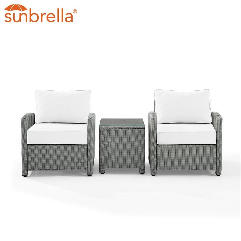 Crosley Furniture Bradenton 3-piece Wicker Outdoor Armchair Set in White/Gray