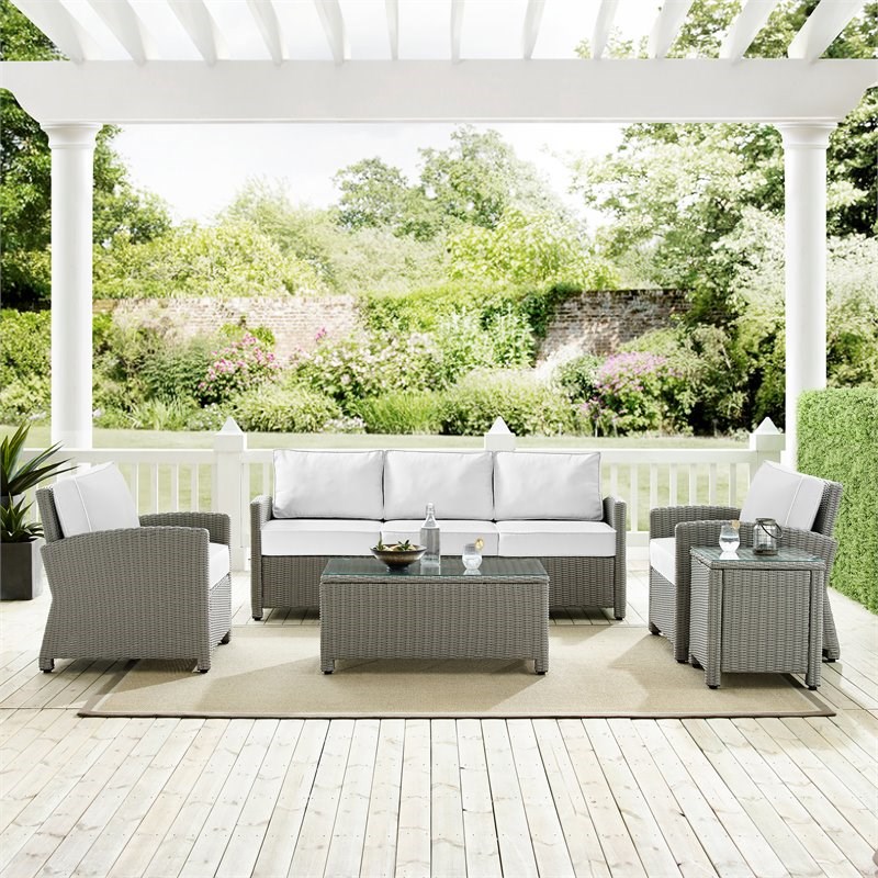 Crosley Furniture Bradenton 5-piece Wicker Outdoor Sofa Set in White/Gray