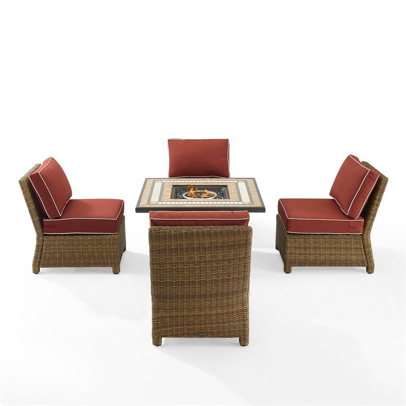 Crosley Furniture Bradenton 5PC Wicker Outdoor Conversation Set in Sangria/Brown