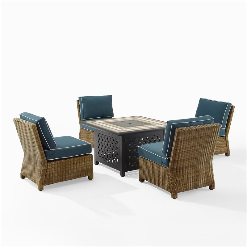Crosley Furniture Bradenton 5PC Wicker Outdoor Conversation Set in Navy/Brown
