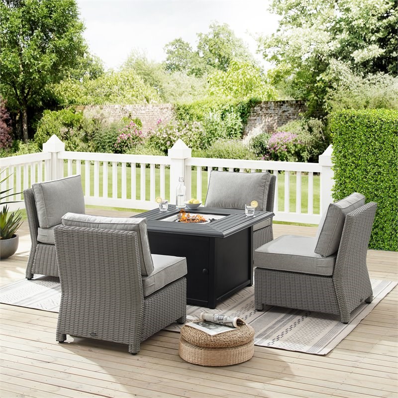 Crosley Furniture Bradenton 5-piece Wicker Outdoor Conversation Set in Gray