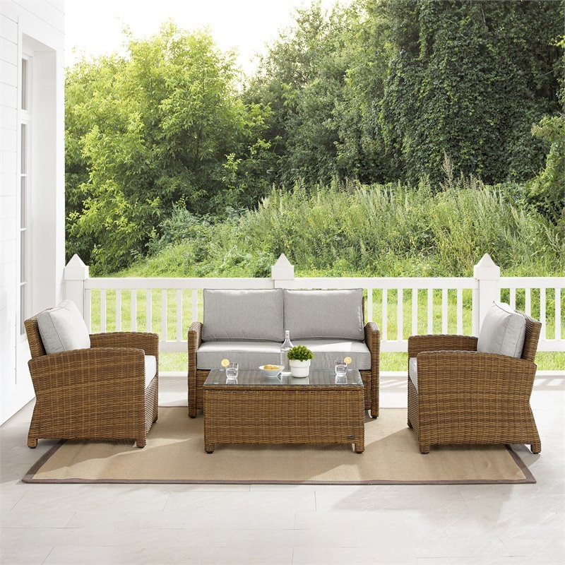 Crosley Furniture Bradenton 4-PC Wicker Outdoor Conversation Set in Gray/Brown