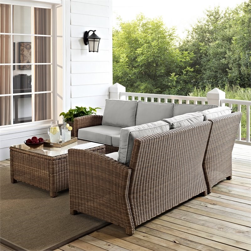 Crosley Furniture Bradenton 4-piece Wicker Outdoor Sectional Set in Gray/Brown