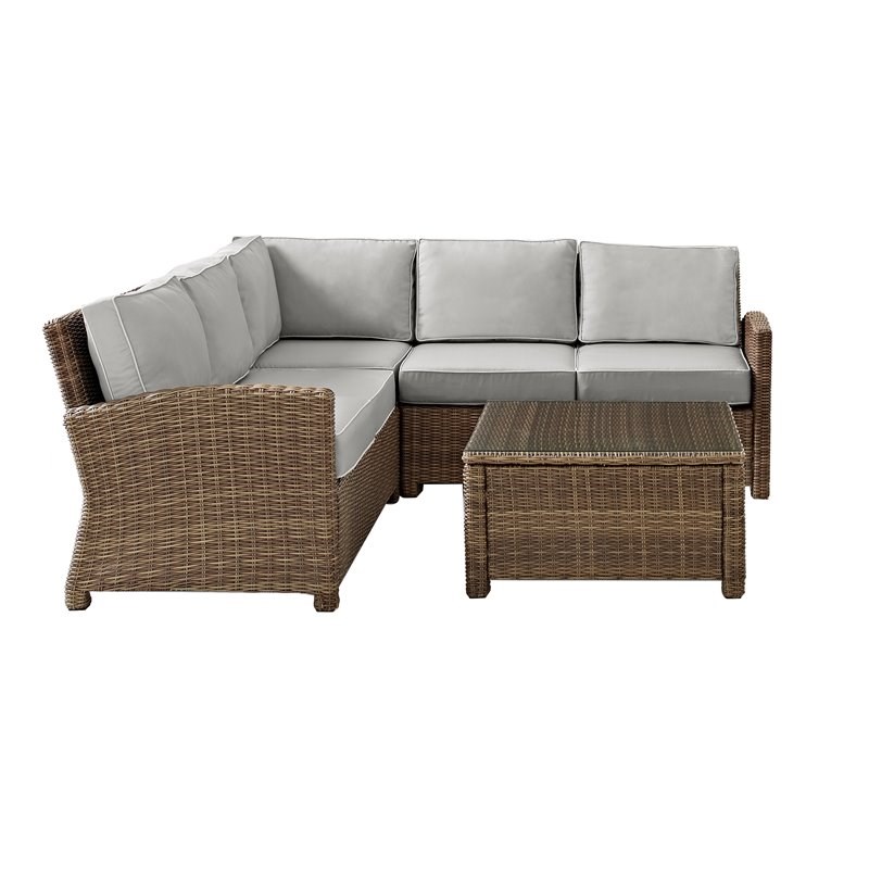 Crosley Furniture Bradenton 4-piece Wicker Outdoor Sectional Set in Gray/Brown