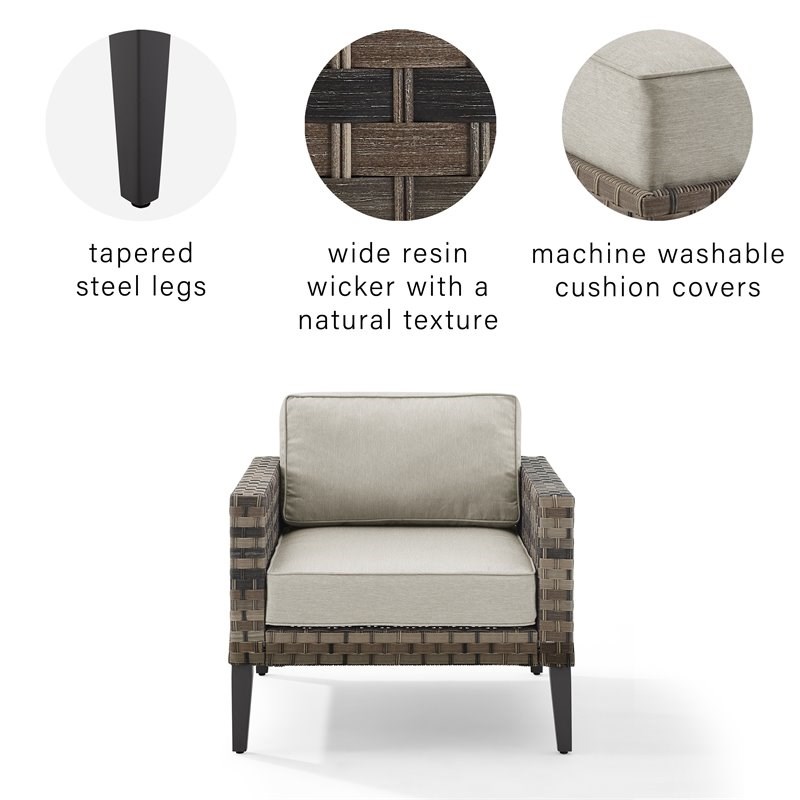 Crosley Furniture Prescott Modern Wicker Outdoor Armchair in Taupe/Brown