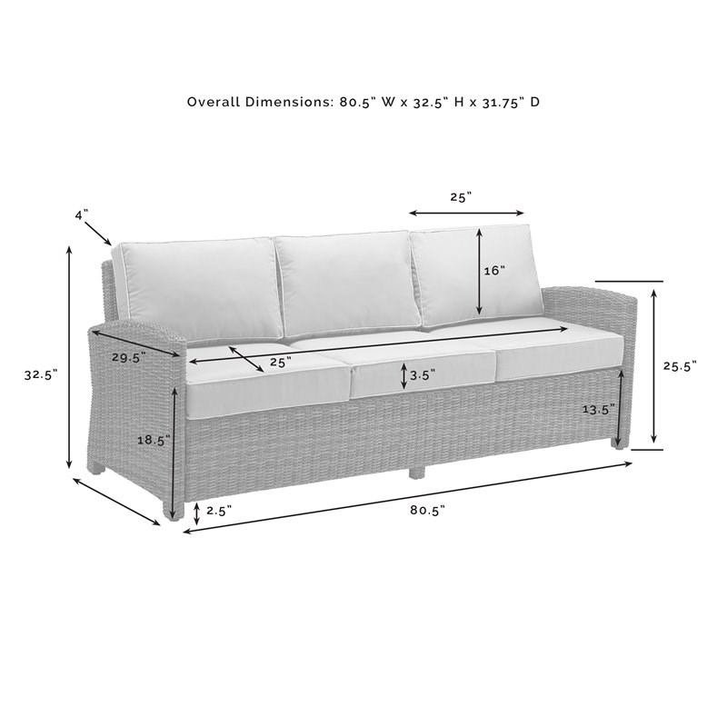 Crosley Furniture Bradenton Traditional Wicker Outdoor Sofa in White/Brown