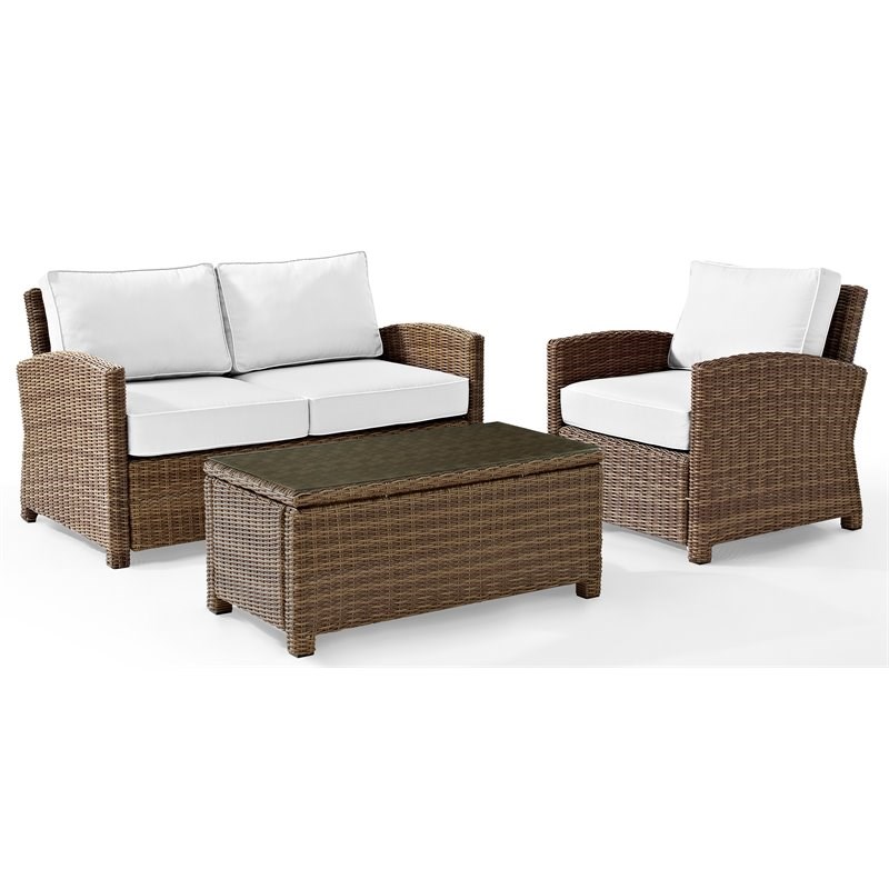 Crosley Furniture Bradenton 3-piece Wicker Outdoor Conversation Set in Brown