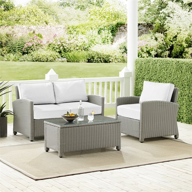 Crosley Furniture Bradenton 3-piece Wicker Outdoor Conversation Set in Gray