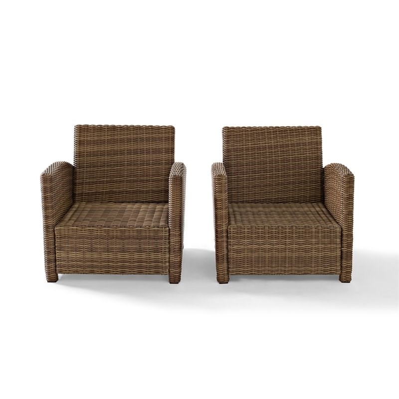 Crosley Furniture Bradenton Wicker Outdoor Armchairs in Brown/White (Set of 2)