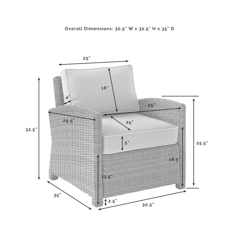 Crosley Furniture Bradenton Wicker Outdoor Armchairs in White/Gray (Set of 2)