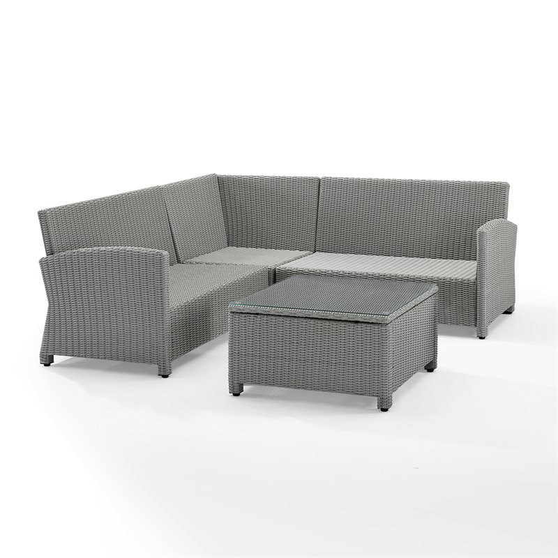 Crosley Furniture Bradenton 4-piece Wicker Outdoor Sectional Set in Navy/Gray